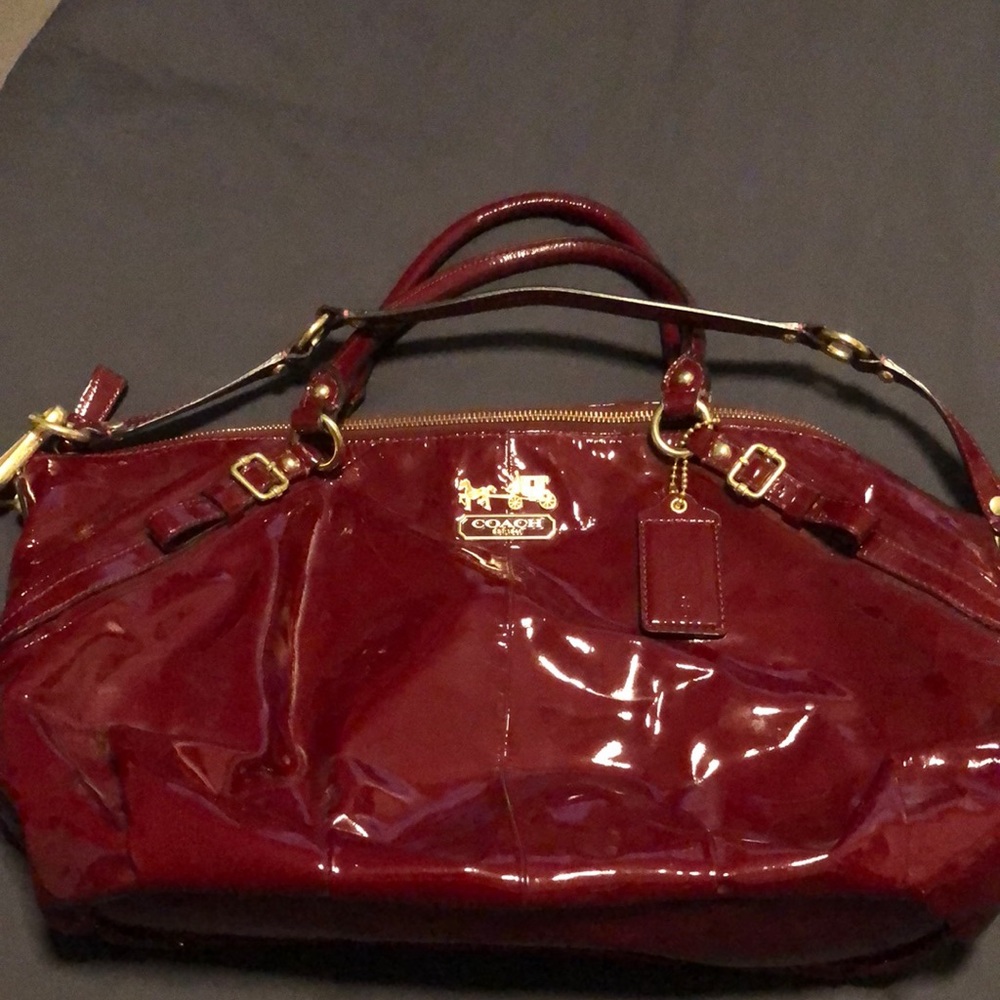 Deep red patent leather Coach purse!!